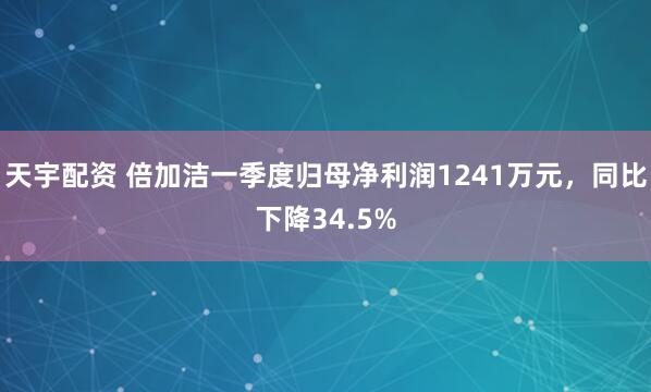天宇配资 倍加洁一季度归母净利润1241万元，同比下降34.5%